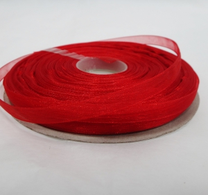 Лента органза 0,8 см цв. красный ( в рулоне 46 метра)